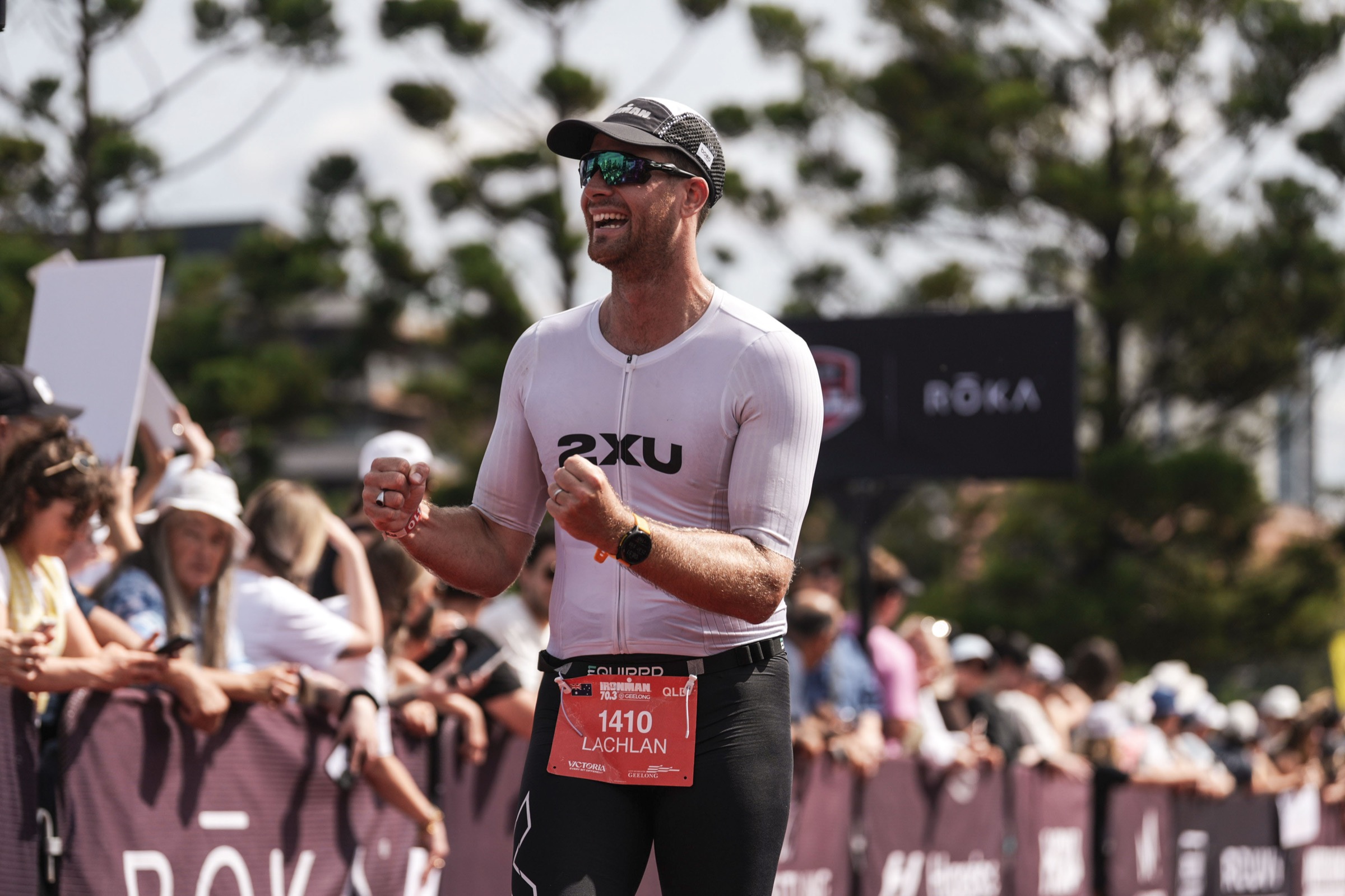 Lachlan Holmes at the IRONMAN 70.3 finish line